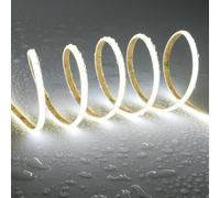 TOPAI Ruban LED COB 5M Blanc Froid 6000K Etanche, Extra Fine 5mm Largeur, Bande LED 12V Exterieur, 400LED/M CRI>90 Autocollant, Découpable, pour Cuisine, Armoire, Décoration de la Maison