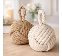 Topanbieter999 Ensemble de 2 mais de porte décoratifs en jute naturel et blanc crème - Support de porte et de fenêtre - Butoir au sol