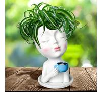 Toparad Pots de Fleurs en Forme de tête de Visage - Joli Vase pour Plantes Grasses - Cadeau Unique avec Trou de Drainage et Plateau pour la Maison, Le Jardin, Les Cactus (Blanc)