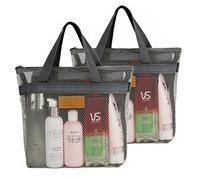 TOPASION Lot de 2 sacs de douche portables en maille à suspendre avec fermeture éclair pour voyage, gym, camping, dortoirs universitaires, plage (gris)