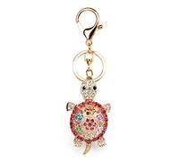 TOPASION Porte-clé en forme de tortue porte-bonheur avec strass opale colorée pour femme, Tortue Rose, Medium