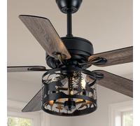 TOPASSTX Ventilateur de plafond rustique de 132,1 cm avec lumière et télécommande, cage de tambour découpée, moteur CC réversible silencieux pour chambre à coucher, salon, cuisine, noir