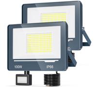 TOPAUBUB Spot LED Extérieur Detecteur de Mouvement 100W 10000LM - 6500K Blanc Froid Projecteur LED Exterieur Detecteur de Mouvement, IP66 Projecteur Extérieur avec Détecteur Jardin(2 Pièce)