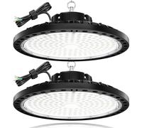 TOPAUBUB UFO LED Industrielle 200W 2 Pièce, Lampe Atelier Eclairage Garage 20000LM avec Chaîne Métallique 30CM, Driver, 6500K IP65 Projecteur LED Intérieur pour Entrepôts Usines