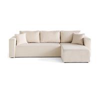 Topaze - canapé d'angle déhoussable réversible 4 places en velours côtelé - Beige