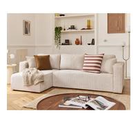 Topaze - canapé d'angle déhoussable réversible 4 places en velours texturé - Beige