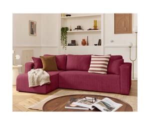 Topaze - canapé d'angle déhoussable réversible 4 places en velours texturé - Prune