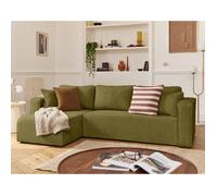 Bestmobilier - Topaze - canapé d'angle déhoussable réversible 4 Places en Velours texturé, Vert Olive