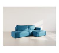 Topaze - canapé d'angle droit 4 places convertible avec coffre sans accoudoir en velours côtelé - Bleu