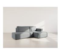 Topaze - canapé d'angle droit 4 places convertible avec coffre en velours côtelé - Gris foncé