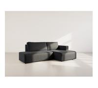 Topaze - canapé d'angle droit 4 places convertible avec coffre sans accoudoir en velours côtelé - Noir