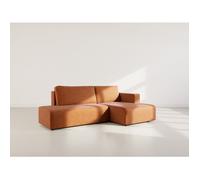 Topaze - canapé d'angle droit 4 places convertible avec coffre en velours côtelé - Terracotta