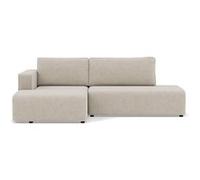 Topaze - canapé d'angle gauche 4 places convertible avec coffre en velours côtelé - Beige