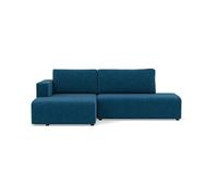 Topaze - canapé d'angle gauche 4 places convertible avec coffre en velours côtelé - Bleu