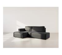 Topaze - canapé d'angle gauche 4 places convertible avec coffre en velours côtelé - Noir