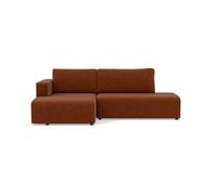 Topaze - canapé d'angle gauche 4 places convertible avec coffre en velours côtelé - Terracotta