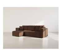 Topaze - canapé d'angle réversible 4 places convertible avec coffre en simili - Marron