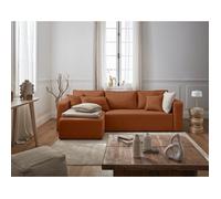 Topaze - canapé d'angle réversible - 4 places - convertible avec coffre - en tissu - Terracotta