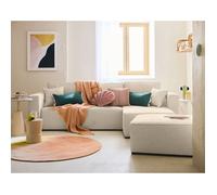 Topaze - canapé d'angle réversible - 4 places - convertible avec coffre - en tissu velours relief - Beige Beige