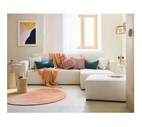 Topaze - canapé d'angle réversible - 4 places - convertible avec coffre - en tissu velours relief - Ecru