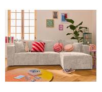 Topaze - canapé d'angle réversible 4 places convertible avec coffre en velours à relief texturé - Beige