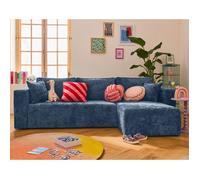 Topaze - canapé d'angle réversible 4 places convertible avec coffre en velours à relief texturé - Bleu