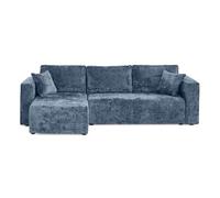 Topaze - canapé d'angle réversible 4 places convertible avec coffre en velours à relief texturé - Bleu