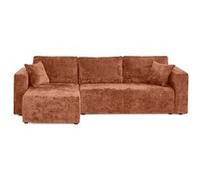 Best Mobilier - Topaze - canapé d'angle réversible 4 Places Convertible avec Coffre en Velours à Relief texturé, Terracotta