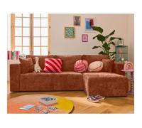 Best Mobilier - Topaze - canapé d'angle réversible 4 Places Convertible avec Coffre en Velours à Relief texturé, Terracotta