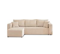 Bestmobilier - Canapé d'angle Convertible avec Coffre Réversible Topaze en Velours Côtelé - Canapé Lit - Sofa Beige 4 Places - Angle Droit - ou Gauche - Salon