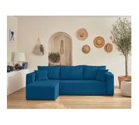 Topaze - canapé d'angle réversible - 4 places - convertible avec coffre - en velours côtelé - Bleu Ardoise