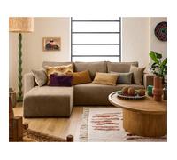 Topaze - canapé d'angle réversible - 4 places - convertible avec coffre - en velours côtelé plat - Latte