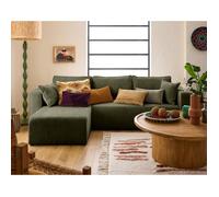 Topaze - canapé d'angle réversible - 4 places - convertible avec coffre - en velours côtelé plat - Vert