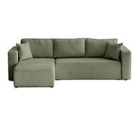 Topaze - canapé d'angle réversible - 4 places - convertible avec coffre - en velours côtelé plat - Vert sauge