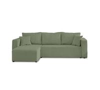 Best Mobilier - Canapé d'angle Convertible avec Coffre Réversible Topaze en Velours Côtelé - Canapé Lit - Sofa Vert Sauge 4 Places - Angle Droit - ou Gauche - Salon