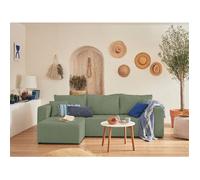 Best Mobilier - Canapé d'angle Convertible avec Coffre Réversible Topaze en Velours Côtelé - Canapé Lit - Sofa Vert Sauge 4 Places - Angle Droit - ou Gauche - Salon