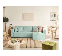 Topaze - canapé d'angle réversible - 4 places - convertible avec coffre - en velours texturé - Bleu