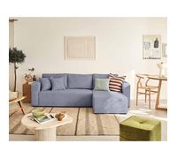 Topaze - canapé d'angle réversible - 4 places - convertible avec coffre - en velours texturé - Bleu grisé