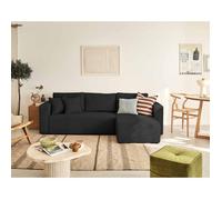 Topaze - canapé d'angle réversible - 4 places - convertible avec coffre - en velours texturé - Noir Noir