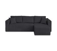 Topaze - canapé d'angle réversible - 4 places - convertible avec coffre - en velours texturé - Noir