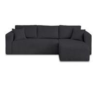 Topaze - canapé d'angle réversible - 4 places - convertible avec coffre - en velours texturé - Noir Noir