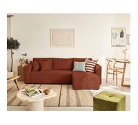 Topaze - canapé d'angle réversible - 4 places - convertible avec coffre - en velours texturé - Terracotta