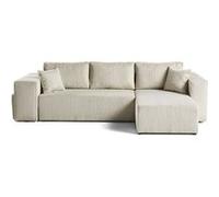 Topaze - canapé d'angle réversible 4 places - convertible avec coffre, tablette et poufs - en velours côtelé - Beige