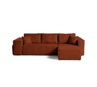 Topaze - canapé d'angle réversible 4 places - convertible avec coffre, tablette et poufs - en velours côtelé - Terracotta