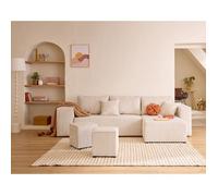 Topaze - canapé d'angle réversible 4 places - convertible avec coffre, tablette et poufs - en velours côtelé - Beige