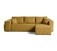 Topaze - canapé d'angle réversible 4 places - convertible avec coffre, tablette et poufs - en velours côtelé - Jaune