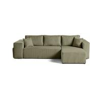 Topaze - canapé d'angle réversible 4 places - convertible avec coffre, tablette et poufs - en velours côtelé - Vert Kaki