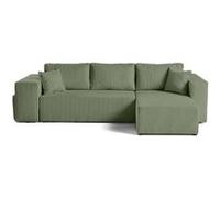 Topaze - canapé d'angle réversible 4 places - convertible avec coffre, tablette et poufs - en velours côtelé - Vert sauge