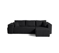 Topaze - canapé d'angle réversible 4 places - convertible avec coffre, tablette et poufs - en velours côtelé - Noir