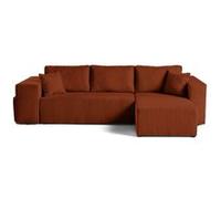 Topaze - canapé d'angle réversible 4 places - convertible avec coffre, tablette et poufs - en velours côtelé - Terracotta